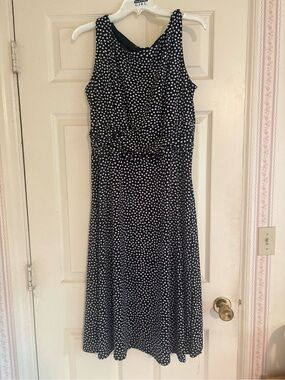 dressbarn Black & White Polka Dot Sleeveless Midi Dress